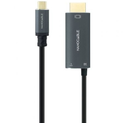 Cable Conversor Nanocable 10.15.5182/ USB Tipo-C Macho - HDMI 8K Macho/ USB Tipo-C Hembra/ Hasta 100W/ 1.8m
