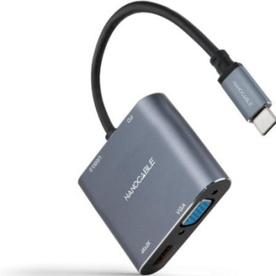 Conversor Nanocable USB Tipo-C Macho a HDMI 4K Hembra, VGA Hembra, USB Tipo-C PD Hembra y USB Hembra - 15cm