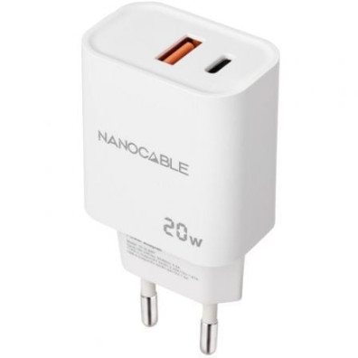 Cargador de Pared Nanocable - 20W - 1xUSB/1xUSB Tipo-C