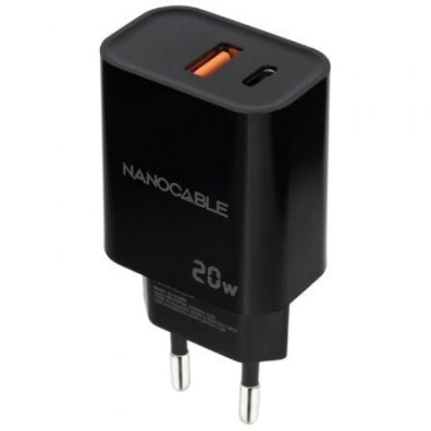 Cargador de Pared Nanocable 10.10.2008/ 1xUSB/ 1xUSB Tipo-C/ 20W