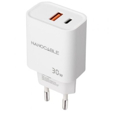 Cargador de Pared Nanocable 30W con 1xUSB y 1xUSB Tipo-C