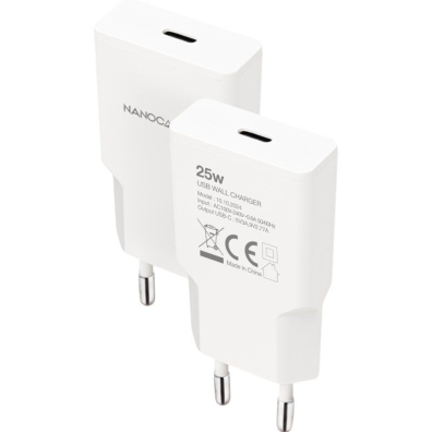 CARGADOR PARED USB-C PD 25W BLANCO NANOCABLE