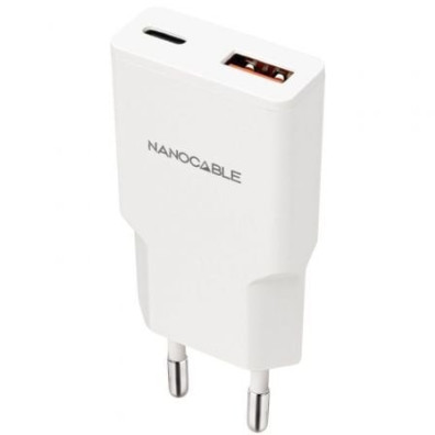Cargador de Pared 1xUSB Tipo C y 1xUSB Macho Nanocable 30W