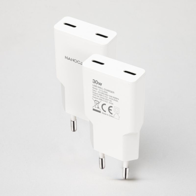 Cargador Pared Blanco Nanocable 2XUSB-C PD 30W