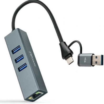 Hub USB Tipo-C 3.0 Nanocable 3xUSB 1xRJ45