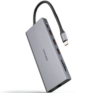 Docking Tipo-C Nanocable NANO CABLE 10.16.4612 - Conexiones 3xUSB 2xHDMI 4K RJ45 Lector Tarjetas - Accesorios Portátiles
