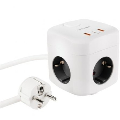 Regleta Nanocable 10.37.0011 con 3 Tomas de Corriente, 2 Puertos USB y 1 USB Tipo-C - Cable 1.4m