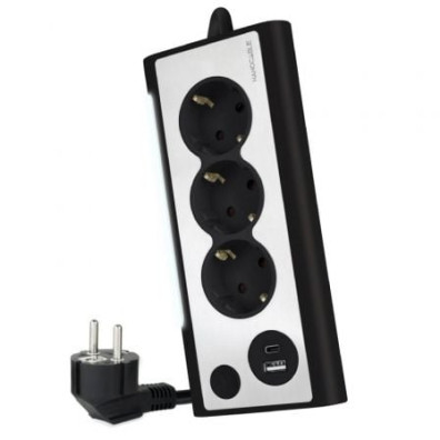 Regleta Nanocable con Interruptor - 3 Tomas de Corriente - 1 USB - 1 USB Tipo C - Cable 1.5m