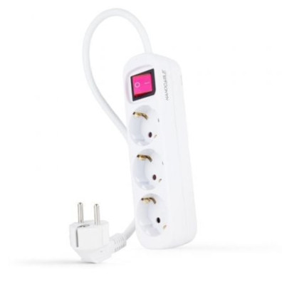 Regleta con Interruptor Nanocable 3 Tomas de Corriente y Cable 1.4m