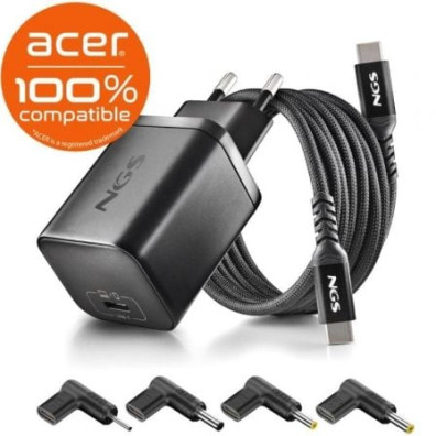 Cargador de Portátil GaN NGS 65W para Acer/ Tipo-C/ Automático/ 4 Conectores
