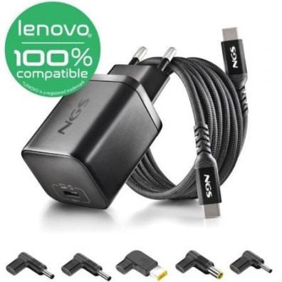 Cargador de Portátil GaN NGS BUD65W-L para Lenovo/ 1xUSB Tipo-C/ 65W/ Automático/ 5 Conectores