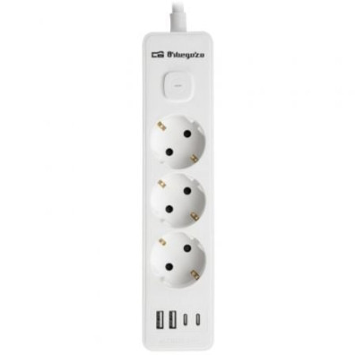 Tomas de Corriente Regleta Orbegozo EN 3100 con Interruptor, 3 Tomas / 2 USB / 2 USB Tipo-C / Cable 1.4m
