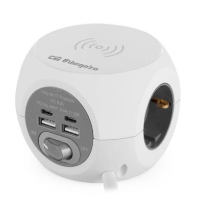Regleta Orbegozo EN 4500 - Carga Inalámbrica - 3 Tomas de Corriente - 2 USB Tipo C - Cable 1.5m