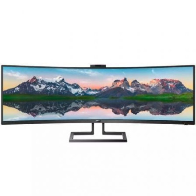 Monitor Profesional Curvo Philips 499P9H 48.8" Ultrapanorámico Dual QHD con Webcam y Multimedia, Regulable en altura