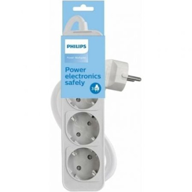 Regleta Philips con Interruptor - 3 Tomas de Corriente - Cable 1.5m