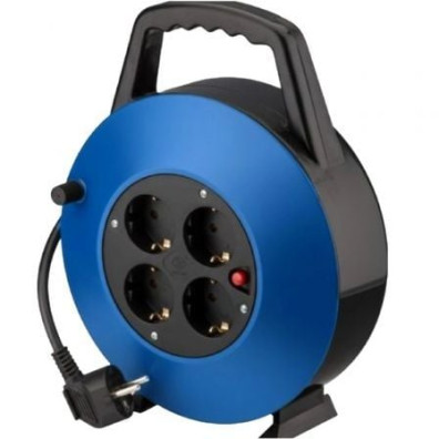 Regleta enrollable Phasak BN 3411 - 4 Tomas de Corriente, Cable 10m - Azul