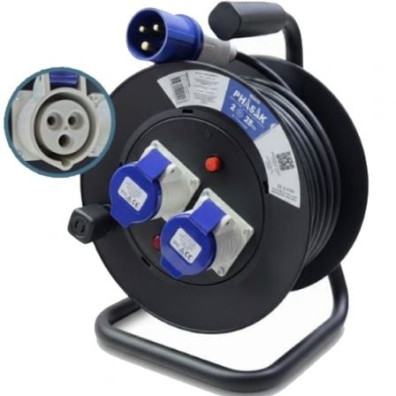 Regleta enrollable Phasak BN 3475/ 2 con Enchufe industrial 2P+TT y Cable de 25m