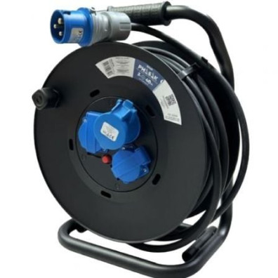 Regleta enrollable Phasak BN 3478 con Cable de 40m - 2 Tomas de Corriente y 1 Enchufe Industrial 2P+TT