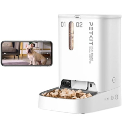 Comedero Inteligente PETKIT Yumshare Dual-Hooper Blanco con Cámara y Micrófono - Función IA y Audio Bidireccional - con Micrófono