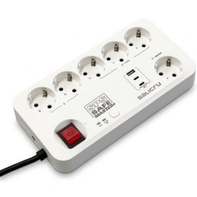 Regleta Salicru SAFE MASTER+ con interruptor - 5 Tomas de corriente, 1 Master, 2 USB Tipo-C, 1 USB, Cable 1.4m