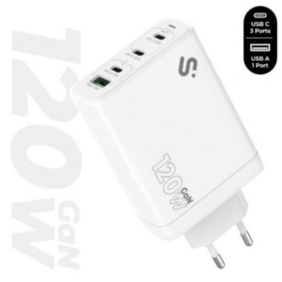 Cargador de Pared GaN Subblim 120W Charger USB-C Tipo-C 3xUSB 1xUSB-A