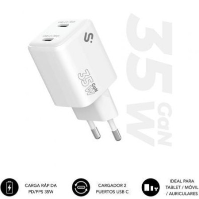 Cargador de Pared GaN Subblim 35W Charger USB C+C/ 2xUSB Tipo-C