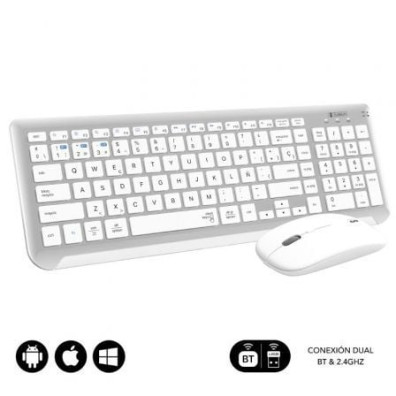 Teclado y Ratón Inalámbrico Subblim Combo Dual Prestige Extendido - Blanco y Plata