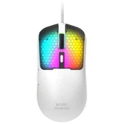 MOUSE MARS GAMING MM-VIPERW BLANCO ULTRALIGERO 56G USB CABLEADO 6 BOTONES 12800 DPI RGB - Blanco