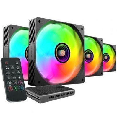 Pack 4 Ventiladores Mars Gaming 12cm con HUB y Mando a Distancia