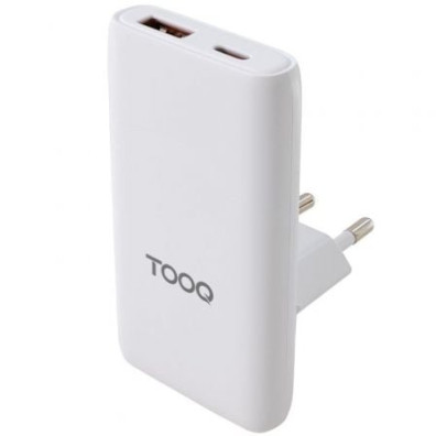 Cargador de Pared Universal GaN TooQ para Viaje - 65W - 1xUSB Tipo-C y 1xUSB