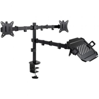 Soporte de Mesa para 2 Monitores y 1 Portátil TooQ - Giratorio e Inclinable