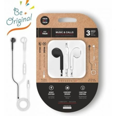Auriculares Intrauditivos Tech One Tech earTECH B&W Be Original con Micrófono 3.5mm