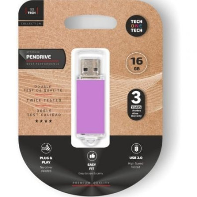 Pendrive 16GB Tech One Tech Basic USB 2.0 - Púrpura Claro