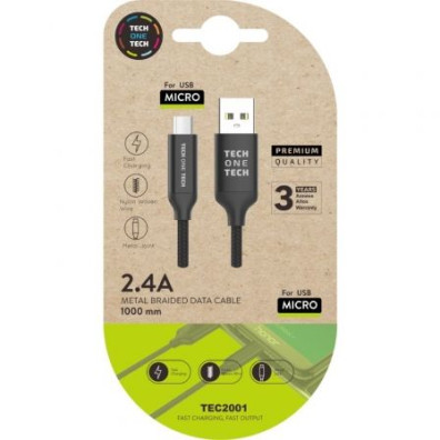 Cable USB 2.0 Tech One Tech TEC2001 - USB Macho a MicroUSB Macho - 1m