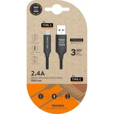 Cable USB Tipo-C Tech One Tech 2.0 TEC2003 Macho a USB Macho 480Mbps 1m