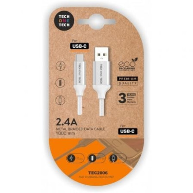 Cable USB 2.0 Tech One Tech TEC2006/ USB Tipo-C Macho - USB Macho/ 480Mbps/ 1m