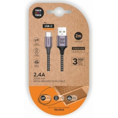 Tech One Tech Cable USB 2.0 Tipo C Macho a USB Macho 2m - Modelo TEC2023