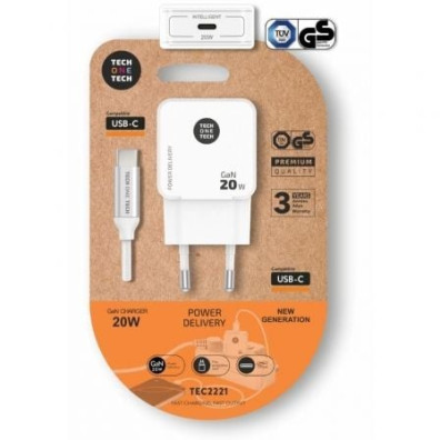 Cargador de Pared Tech One Tech TEC2221 - 1xUSB Tipo-C + Cable USB Tipo-C 20W