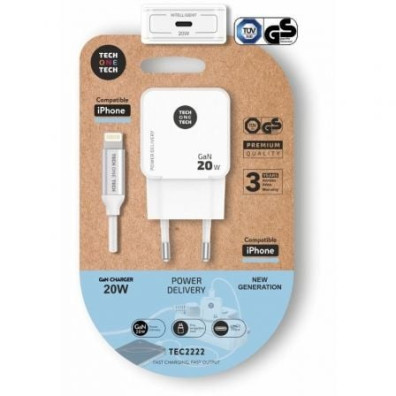 Cargador de Pared Tech One Tech TEC2222/ 1xUSB Tipo-C + Cable Lightning/ 20W