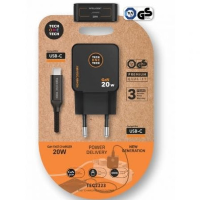 Cargador de Pared GaN Tech One Tech TEC2223/ 1xUSB Tipo-C + Cable USB Tipo-C/ 20W
