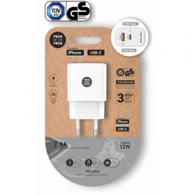 Cargador de Pared Tech One Tech TEC2412 12W - 1xUSB Tipo-C y 1xUSB