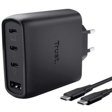 Cargador de Pared GaN Trust Maxo 65W 26067/ 3xUSB Tipo-C/ 1xUSB/ Incluye Cable USB Tipo-C