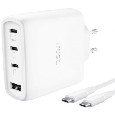 Cargador de Pared GaN Trust Maxo 65W con Cable USB Tipo-C y 3xUSB Tipo-C 1xUSB