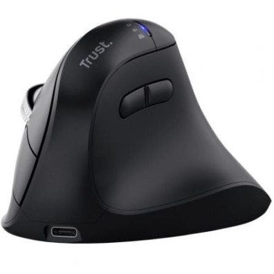 Mouse Trust Vyran Wireless Ergo Negro 2400DPI Recargable USB-C - 7 Botones HyperScroll Multidevice - Hasta 3200 DPI