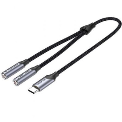 Cable Conversor USB Tipo-C Vention Macho a 2x Jack 3.5 Hembra - 30cm