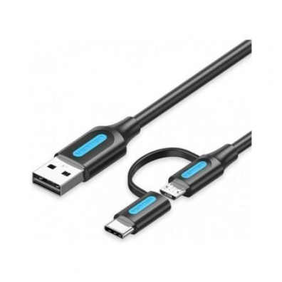 Cable USB 2.0 Vention 480Mbps 50cm con USB Macho, MicroUSB Macho y USB Tipo-C Macho