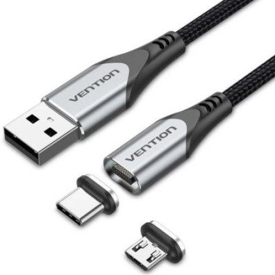 Cable de Carga Magnético Tipo C USB – Adaptador MicroUSB – Vention – Hasta 60W – 480Mbps – 50cm