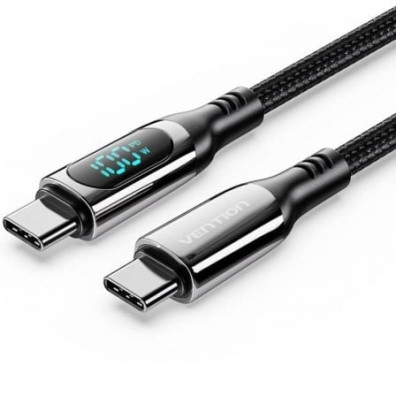 Cable USB Tipo-C Vention TAYBAV 5A 100W - Macho a Macho 100W/480Mbps/1.2m con Pantalla LED