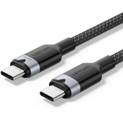 Cable USB 2.0 Tipo-C 5A Vention TRIBF/ USB Tipo-C Macho - USB Tipo-C Macho/ Hasta 240W/ 480Mbps/ 1m