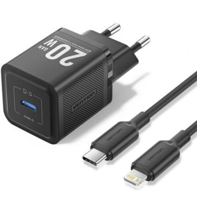 Cargador de Pared GaN Vention TZ-FEPB0-EU-02/ 1xUSB Tipo-C + Cable Lightning